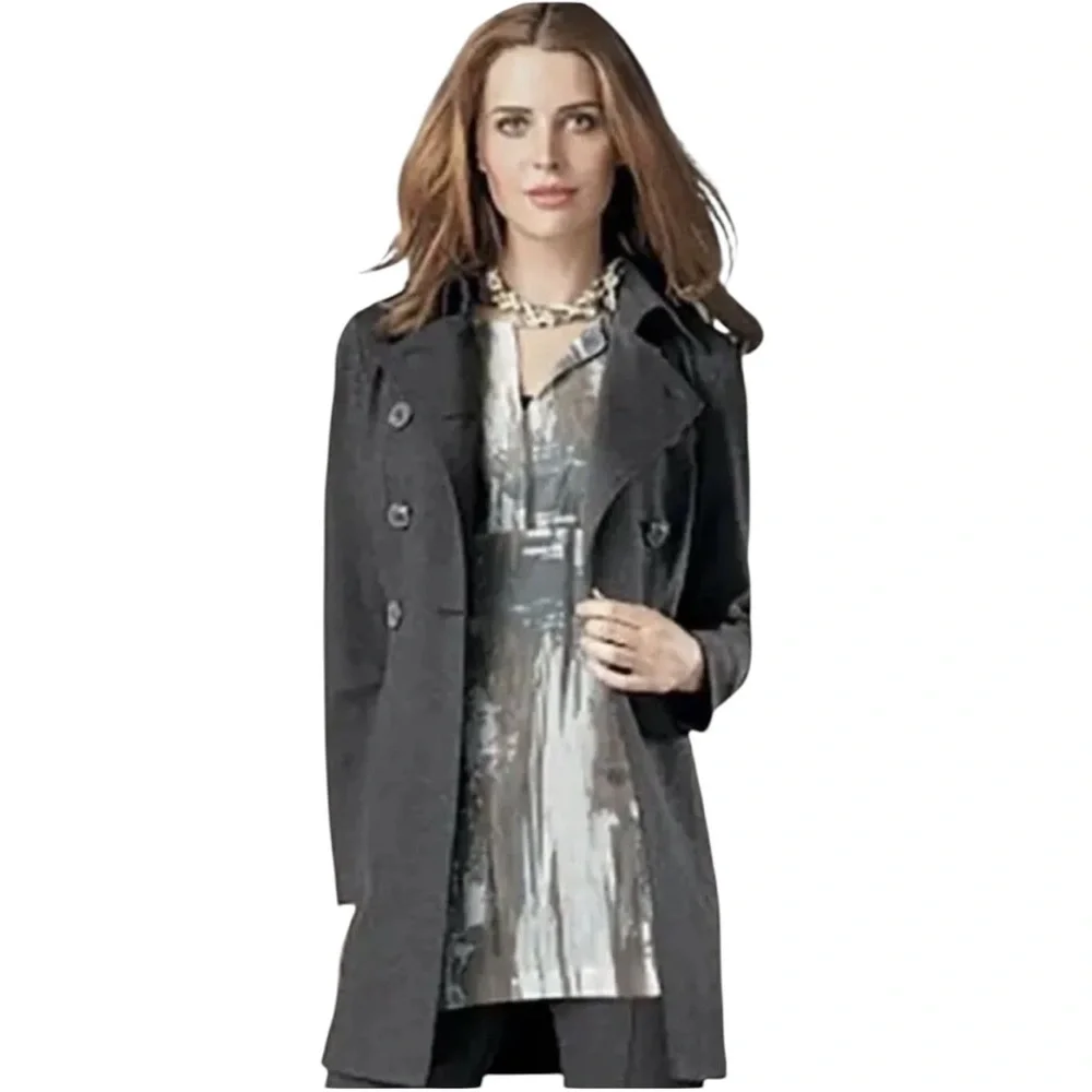 CABI style #648 Casablanca Ponte Double Breasted coat/jacket charcoal gray sz L - Picture 2 of 8
